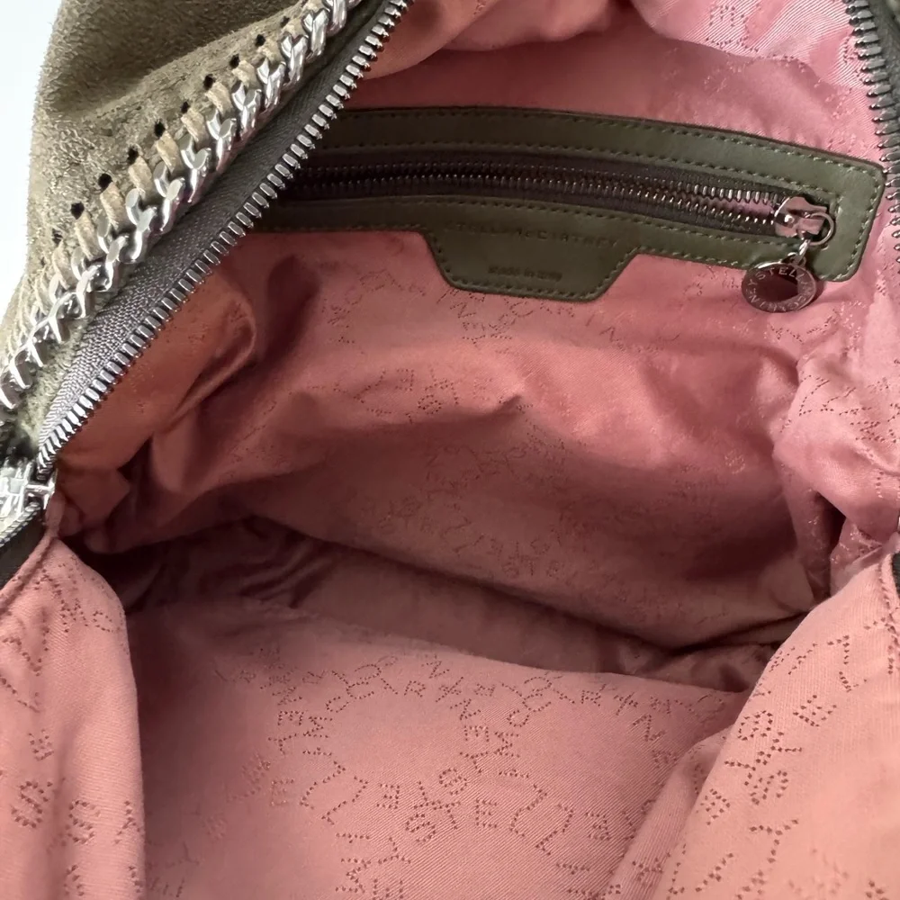Stella McCartney Falabella Shaggy Deer Mini Backpack Olive Green Khaki Chain